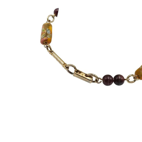 Sarah Coventry Brown Beaded Station Link Bangle Bracelet Gold Tone Vintage - Picture 4 of 6